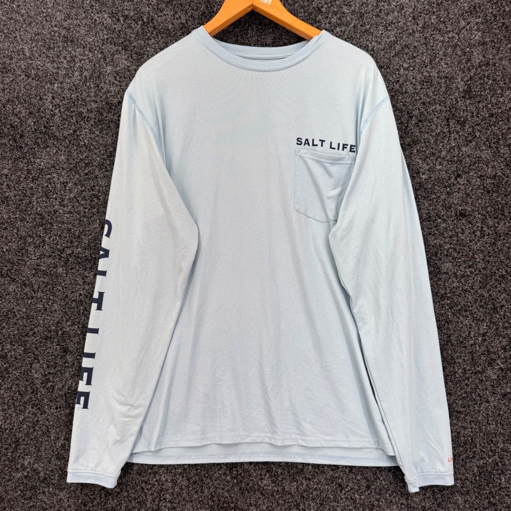 Salt Life SLX Mens Large Blue Long Sleeve Tuna Fish Performance Fishing Shirt